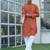 Cotton blend woven self desing rust kurta and pyjamas