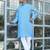 Cotton blend woven self desing sky blue kurta and pyjamas