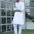 Cotton blend woven self desing white kurta and pyjamas
