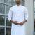 Cotton blend woven self desing white kurta and pyjamas