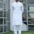 Cotton blend woven self desing white kurta and pyjamas