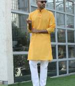 cotton blend woven yellow kurta and pyjamas
