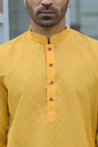 cotton blend woven yellow kurta and pyjamas
