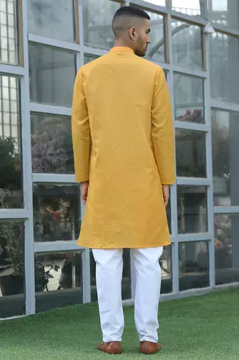 cotton blend woven yellow kurta and pyjamas