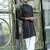 Silk rayon embroidered sequinned black kurta with elasticated pyjamas