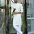 Silk rayon embroidered sequinned cream kurta with elasticated pyjamas