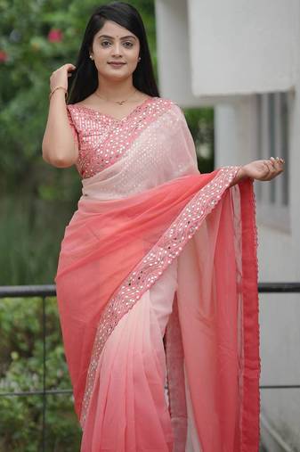 Dark Peach dual Shaded  Georgette Saree