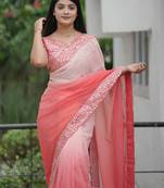 Dark Peach dual Shaded  Georgette Saree