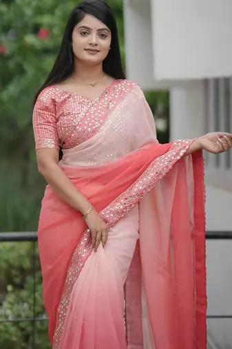 Dark Peach dual Shaded  Georgette Saree