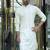 Silk rayon embroidered sequinned cream kurta with elasticated pyjamas