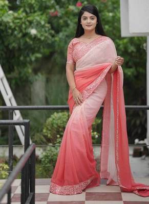 Dark Peach dual Shaded  Georgette Saree 3