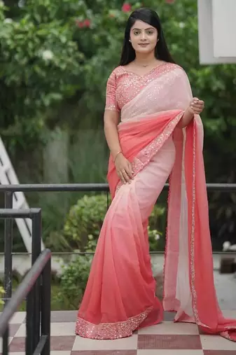 Dark Peach dual Shaded  Georgette Saree