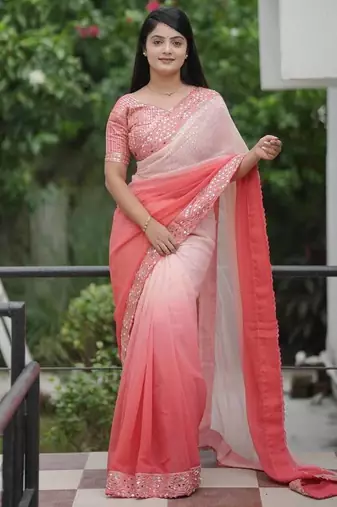 Dark Peach dual Shaded  Georgette Saree