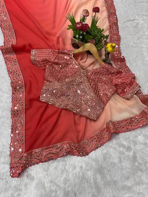 Dark Peach dual Shaded  Georgette Saree 5