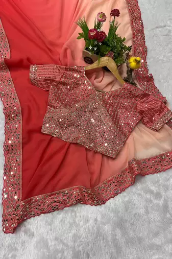 Dark Peach dual Shaded  Georgette Saree