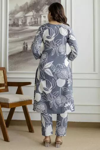 Trendmalls Cotton slub magic printed kurta pant embroidery neck work kurta set