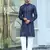 Silk rayon embroidered sequinned navy blue kurta with elasticated pyjamas