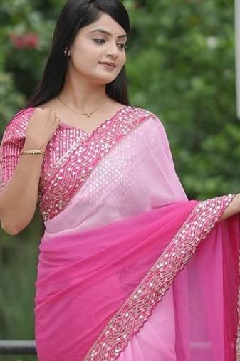 Rani Pink dual Shaded Georgette Saree