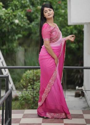 Rani Pink dual Shaded Georgette Saree 3