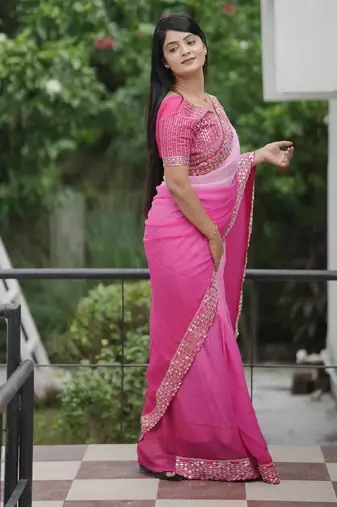 Rani Pink dual Shaded Georgette Saree