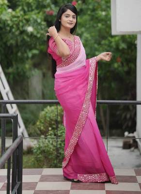 Rani Pink dual Shaded Georgette Saree 4