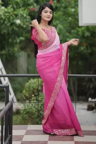 Rani Pink dual Shaded Georgette Saree