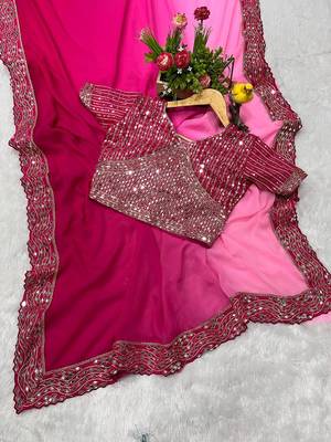 Rani Pink dual Shaded Georgette Saree 5
