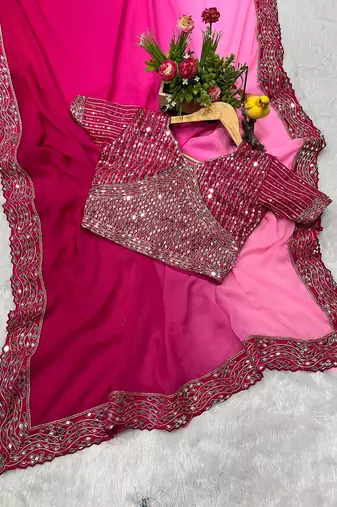 Rani Pink dual Shaded Georgette Saree