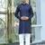 Silk rayon embroidered sequinned navy blue kurta with elasticated pyjamas