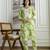 Cotton slub magic printed kurta pant embroidery neck work kurta set