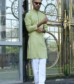 Silk rayon embroidered sequinned green kurta with elasticated pyjamas