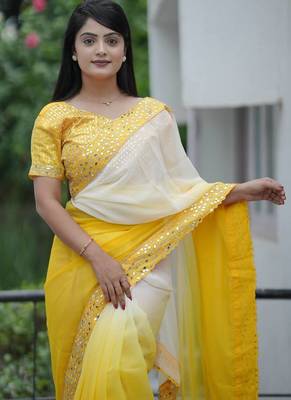 Yellow dual Shaded Georgette Saree 1