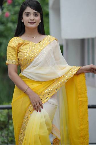 Yellow dual Shaded Georgette Saree