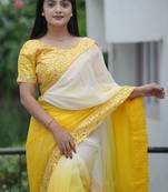 Yellow dual Shaded Georgette Saree