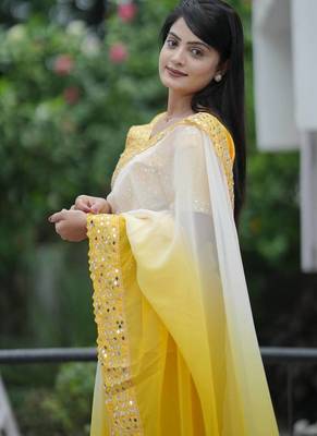 Yellow dual Shaded Georgette Saree 2
