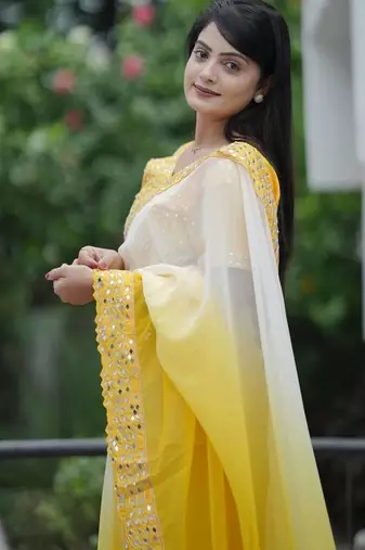 Yellow dual Shaded Georgette Saree