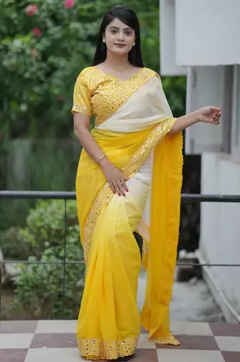Yellow dual Shaded Georgette Saree
