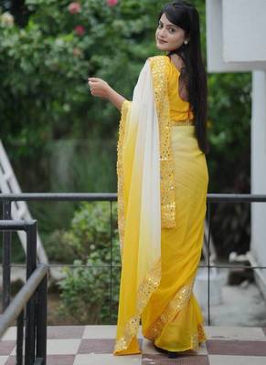 Yellow dual Shaded Georgette Saree 4
