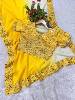 Yellow dual Shaded Georgette Saree 5