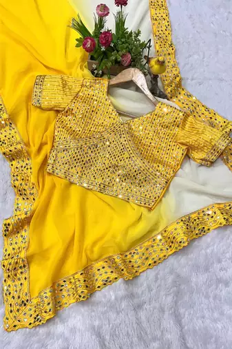 Yellow dual Shaded Georgette Saree