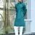 Silk rayon embroidered sequinned emerald blue kurta with elasticated pyjamas