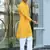 Silk rayon embroidered sequinned yellow kurta with elasticated pyjamas