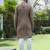 Cotton rayon embroidered sequinned beige kurta with elasticated pyjamas