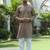Cotton rayon embroidered sequinned beige kurta with elasticated pyjamas