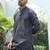 Cotton rayon embroidered sequinned blue kurta with elasticated pyjamas