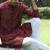 Cotton rayon embroidered sequinned maroon kurta with elasticated pyjamas