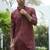 Cotton rayon embroidered sequinned maroon kurta with elasticated pyjamas