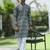 Cotton rayon embroidered chikankari sequinned blue kurta with elasticated pyjamas