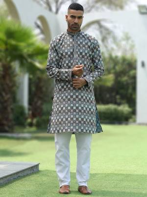 Cotton rayon embroidered chikankari sequinned blue kurta with elasticated pyjamas 6