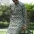 Cotton rayon embroidered chikankari sequinned green kurta with elasticated pyjamas